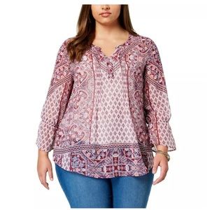 STYLE & CO MIXED PRINT PEASANT TOP
